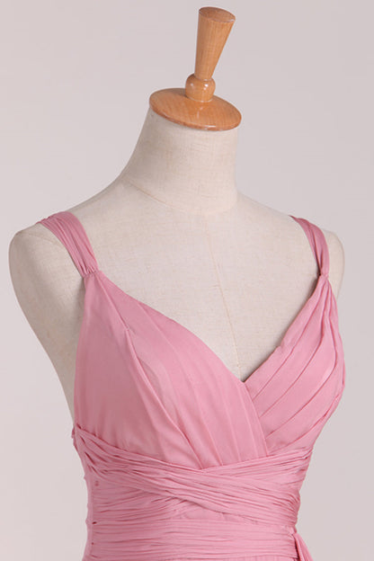 Pink Lace-Up Back Long Bridesmaid Dress