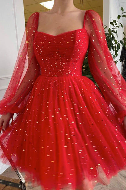 Red tulle short prom dress red tulle cocktail dress
