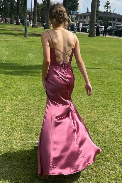Teal Green Cowl Neck Ruched Lace-Up Long Prom Dress with Slit