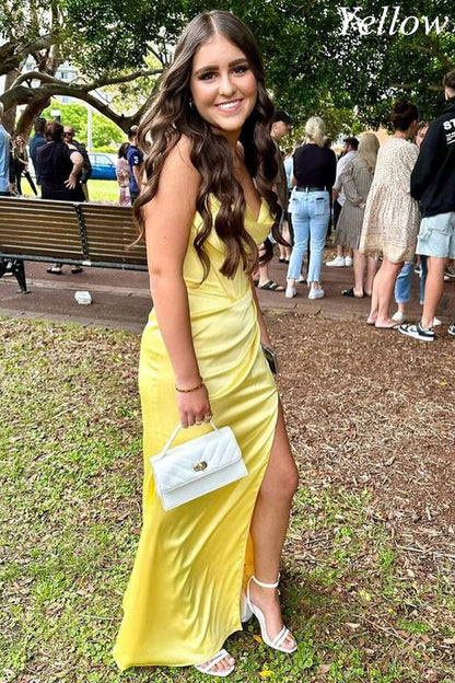 Teal Green Cowl Neck Ruched Lace-Up Long Prom Dress with Slit