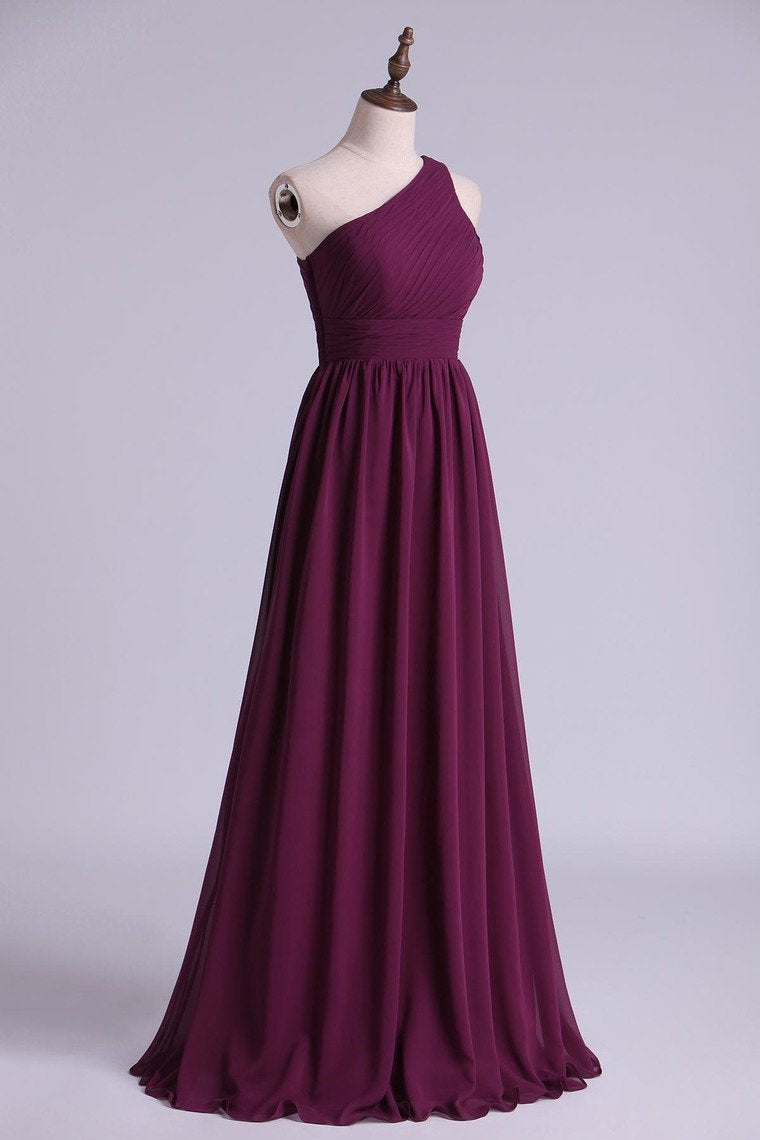 Magenta One-Shoulder A-Line Long Maid of Honor Dress