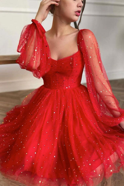Red tulle short prom dress red tulle cocktail dress