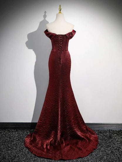 Simple Mermaid Burgundy Long Prom Dress, Burgundy Long Formal Dress