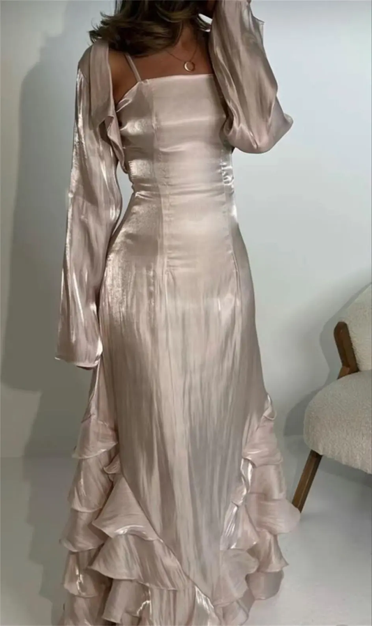 Vintage Prom Dresses with Ruffles,Floor Length Evening Gown