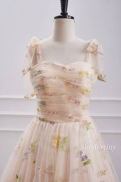 Floral Print Sweetheart Champagne Homecoming Dress