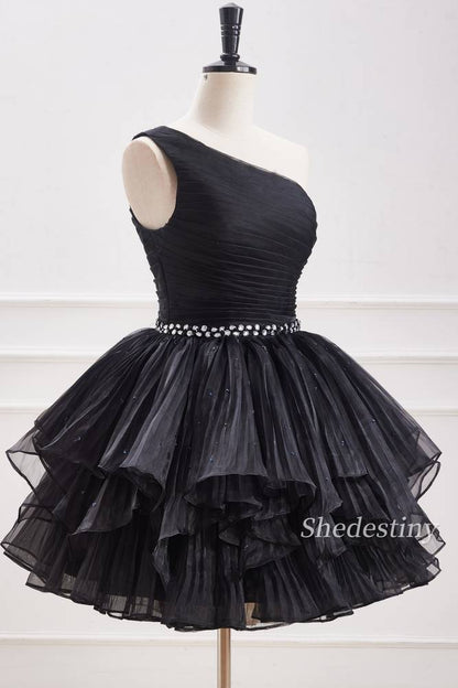 One-Shoulder Tulle Homecoming Dress with Rhinestone