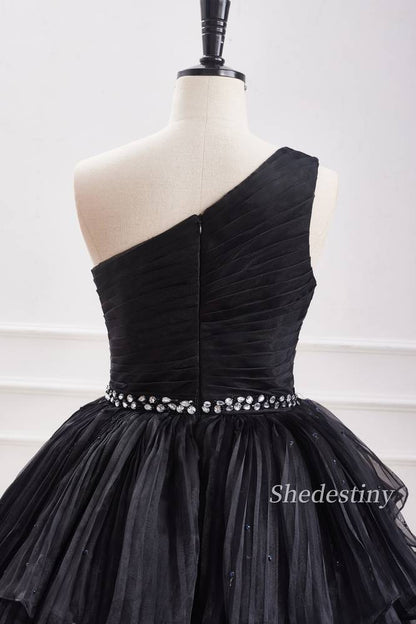 One-Shoulder Tulle Homecoming Dress with Rhinestone