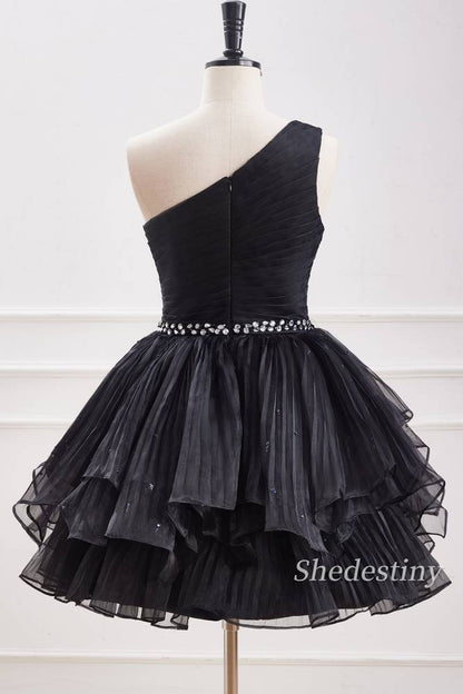 One-Shoulder Tulle Homecoming Dress with Rhinestone