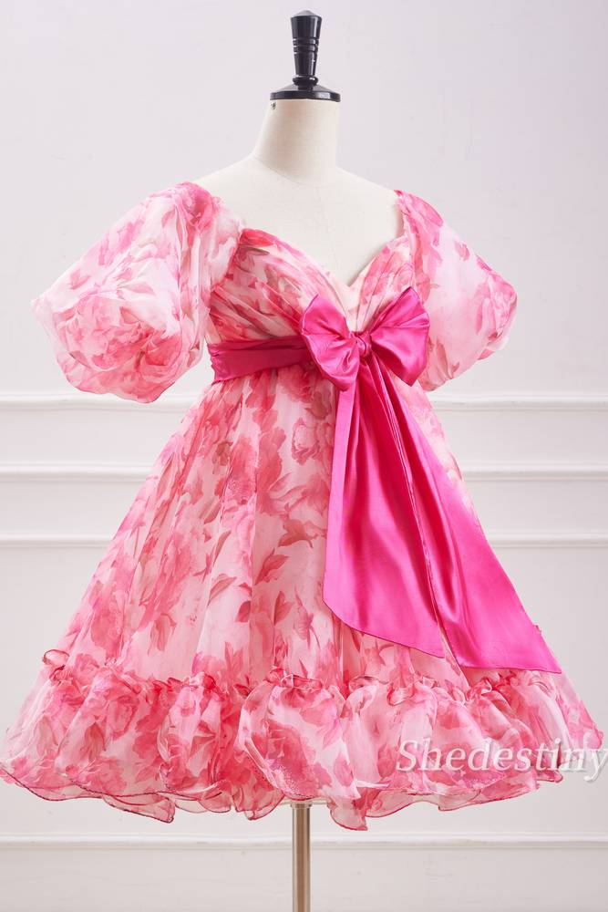Candy Pink Sweetheart A-Line Homecoming Dress with Bow
