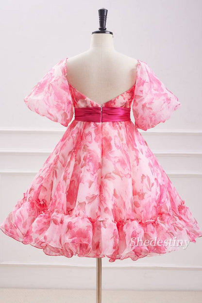 Candy Pink Sweetheart A-Line Homecoming Dress with Bow