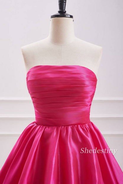 Strapless A-Line Pleat Fuchsia Homecoming Dress