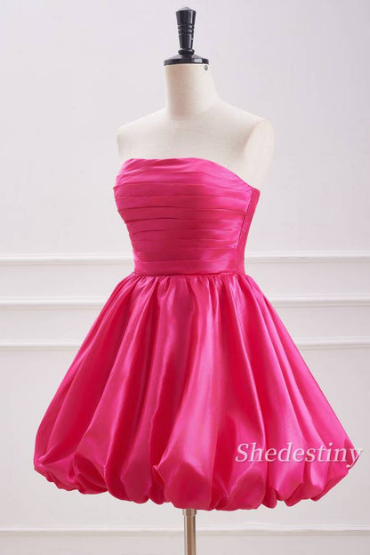 Strapless A-Line Pleat Fuchsia Homecoming Dress
