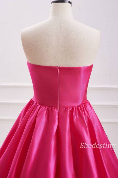 Strapless A-Line Pleat Fuchsia Homecoming Dress