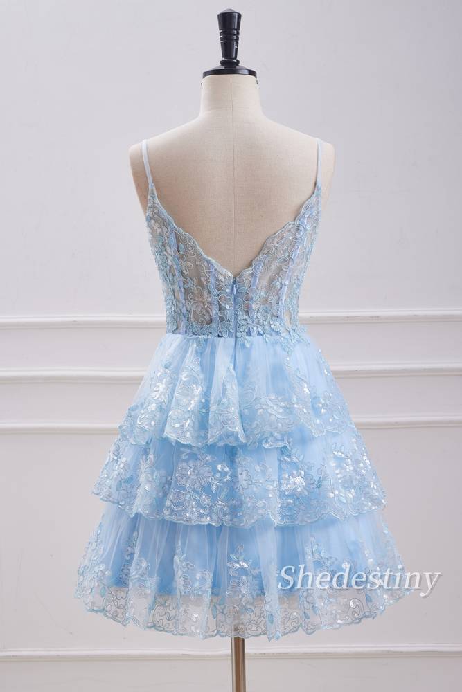 Sequins Sweetheart A-Line Light Blue Party Dress