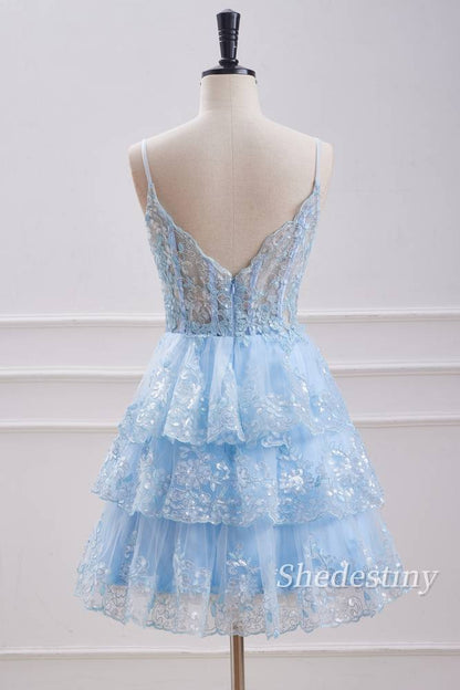 Sequins Sweetheart A-Line Light Blue Party Dress