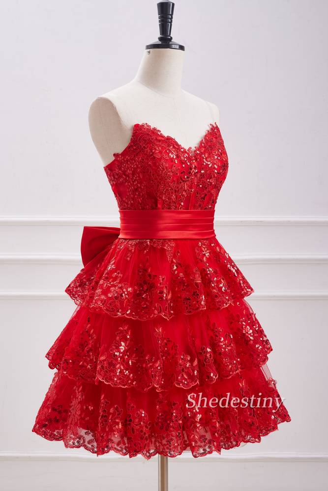 Red Sequins Strapless A-Line Homecoming Dress