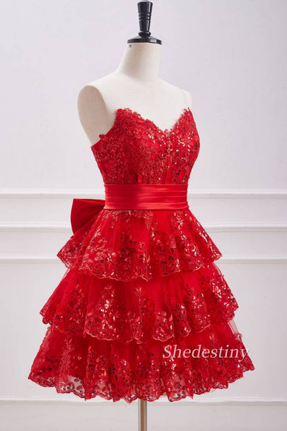 Red Sequins Strapless A-Line Homecoming Dress