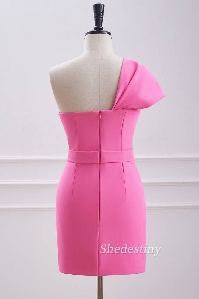 Hot Pink One-Shoulder Sheath Homecoming Dress