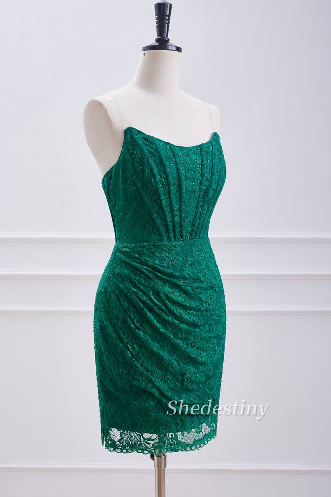 Hunter Green Strapless Sheath Short Homecoming Dress