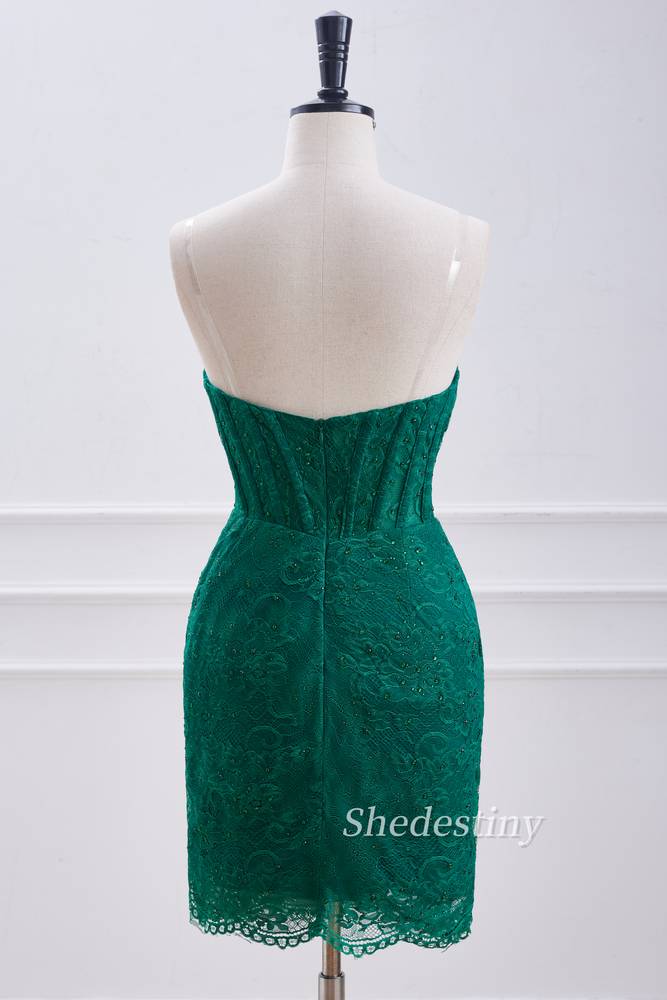 Hunter Green Strapless Sheath Short Homecoming Dress