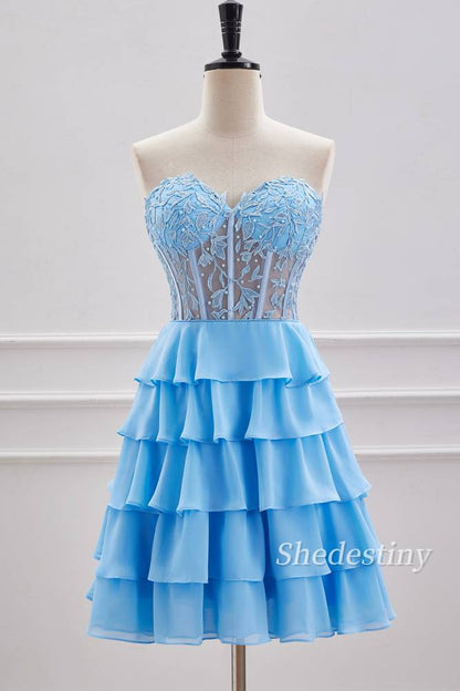 Strapless A-Line Tiered Short Homecoming Dress