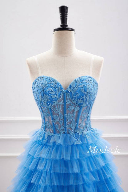 A-Line Strapless Applique Multi-Layers Tulle Sleeveless Short  Homecoming Dress