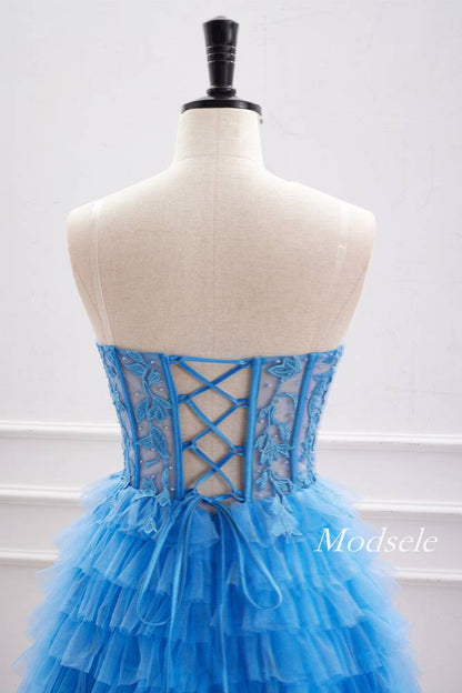 A-Line Strapless Applique Multi-Layers Tulle Sleeveless Short  Homecoming Dress