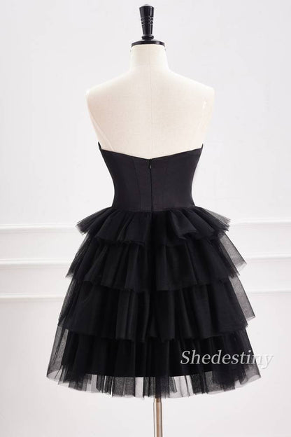 Black Strapless A-Line Tulle Homecoming Dress