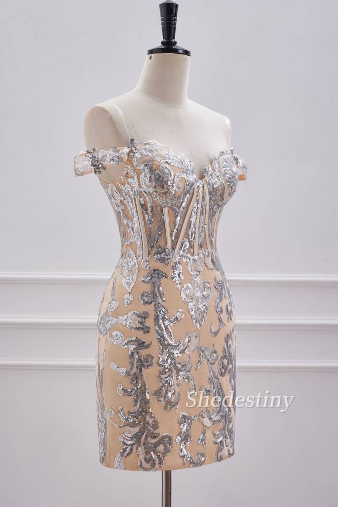 Sparkly Sequin Off the Shoulder Bodycon Homecoming Dress