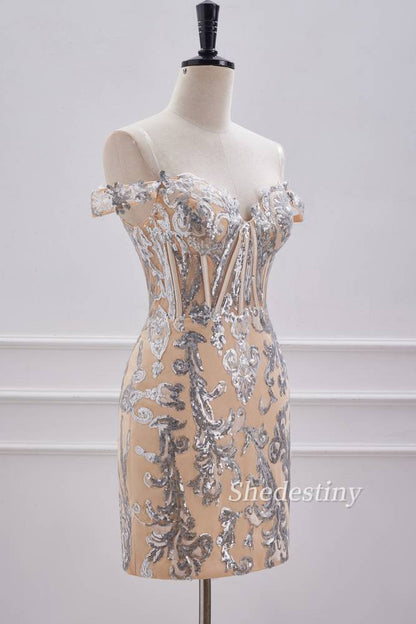 Sparkly Sequin Off the Shoulder Bodycon Homecoming Dress