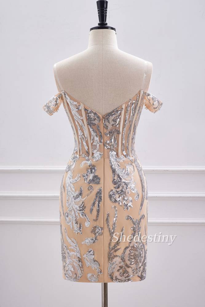 Sparkly Sequin Off the Shoulder Bodycon Homecoming Dress