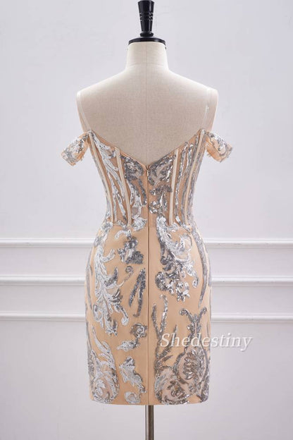 Sparkly Sequin Off the Shoulder Bodycon Homecoming Dress
