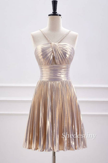 A-Line Keyhole Metallic Short Homecoming Dress