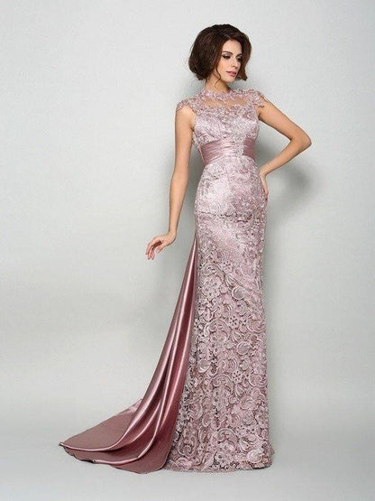 A-Line/Princess High Neck Sleeveless Long Elastic Woven Satin Mother of the Bride Dresses - RongMoon