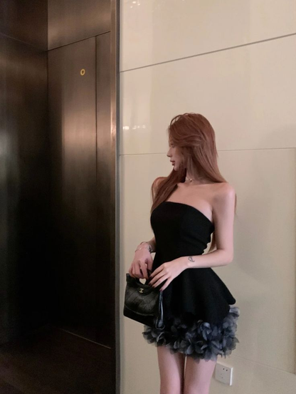 Sexy Strapless Black Satin Tulle Homecoming Dress,Cocktail Dress cc2558