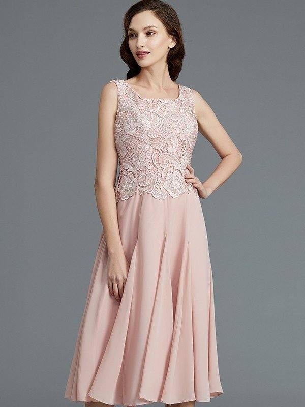 A-Line/Princess Sleeveless Scoop Tea-Length Chiffon Mother of the Bride Dresses - RongMoon