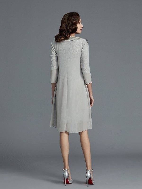 Sheath/Column Scoop 1/2 Sleeves Chiffon Short/Mini Mother of the Bride Dresses - RongMoon