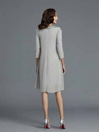 Sheath/Column Scoop 1/2 Sleeves Chiffon Short/Mini Mother of the Bride Dresses - RongMoon