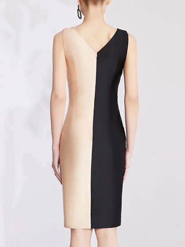 Sheath / Column Mother of the Bride Dress Elegant Jewel Neck Knee Length Stretch Fabric Sleeveless with Beading Color Block - RongMoon
