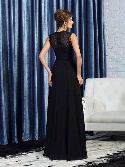 A-Line/Princess Straps Hand-Made Flower Sleeveless Long Chiffon Mother of the Bride Dresses - RongMoon