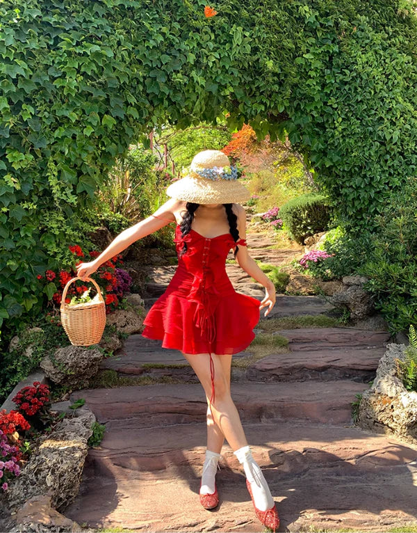 Cute Red Sweetheart Spaghetti Strap Short A-Line Chiffon Party Dress Cocktail Dress Homecoming Dress HZ1024