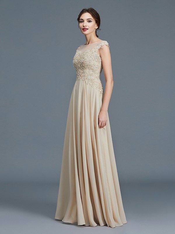 A-Line/Princess Scoop Sleeveless Ruffles Chiffon Floor-Length Mother of the Bride Dresses - RongMoon