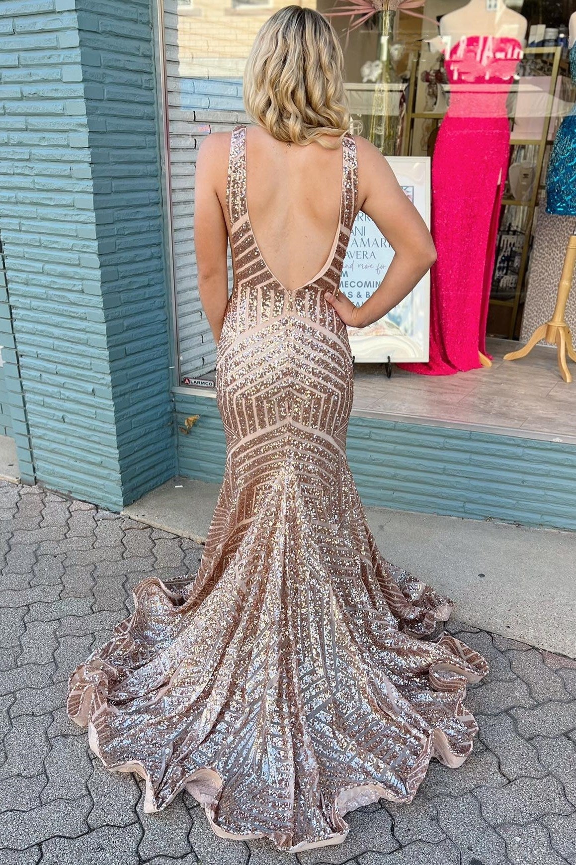 Plunging V-Neck  Sequins Sleeveless Mermaid Long Evening Prom Dress