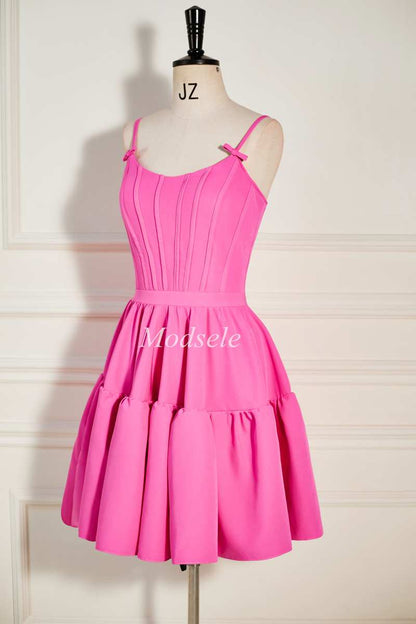 Pink Corset Bodice Lace-Up A-Line Cocktail Dress with Ruffles