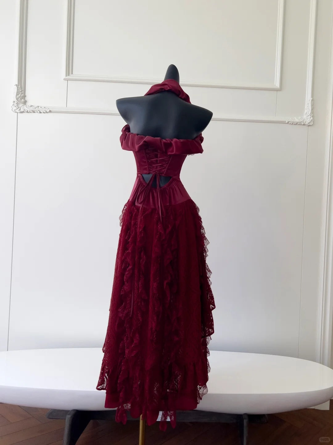 Burgundy Vintage Long Satin Ball Gown Birthday Party Dress Evening Dress gh4409