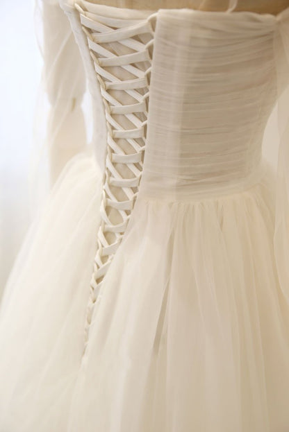 Simple white tulle long prom dress white tulle bridesmaid dress