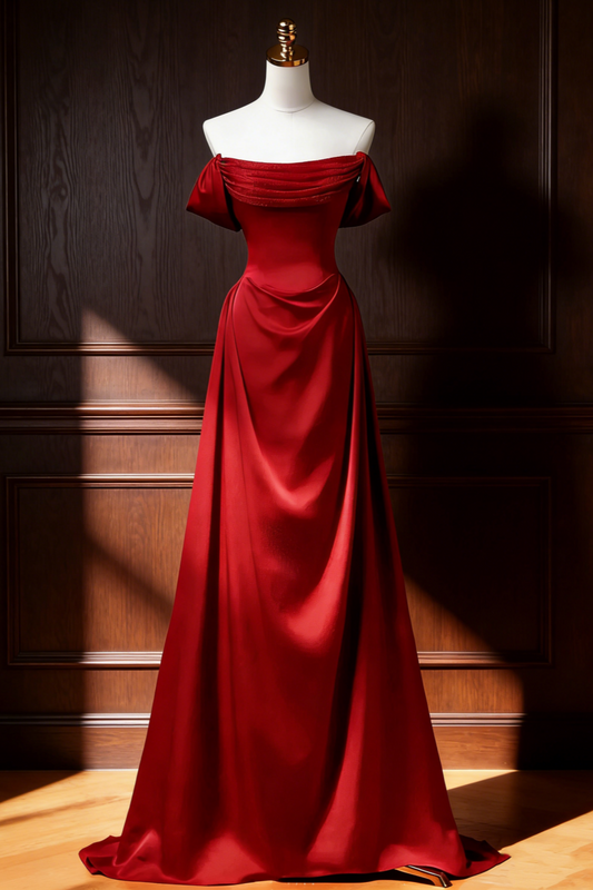Vintage Wine Red Draped Evening Dress gh6939
