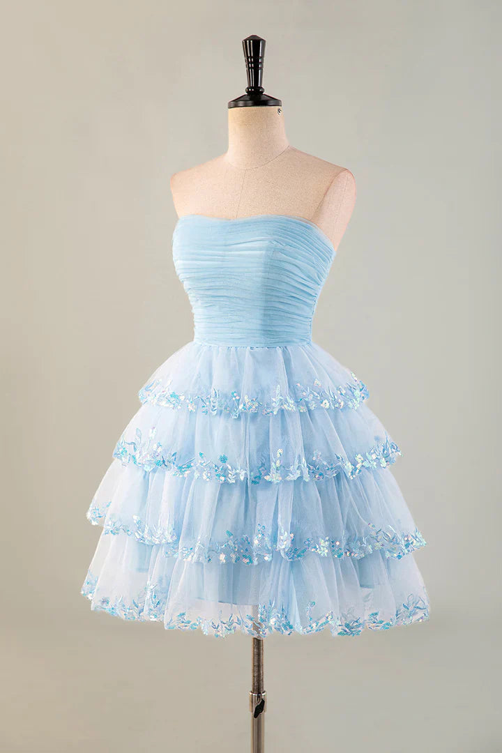 Jimiss Strapless chiffon ruffle Homecoming Dresses