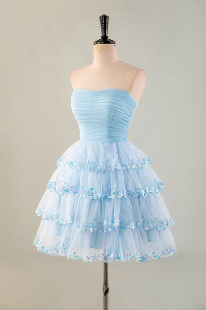 Jimiss Strapless chiffon ruffle Homecoming Dresses