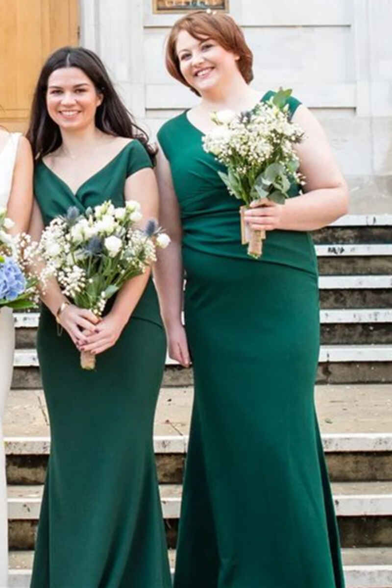 Hunter Green V-Neck Mermaid Long Bridesmaid Dress